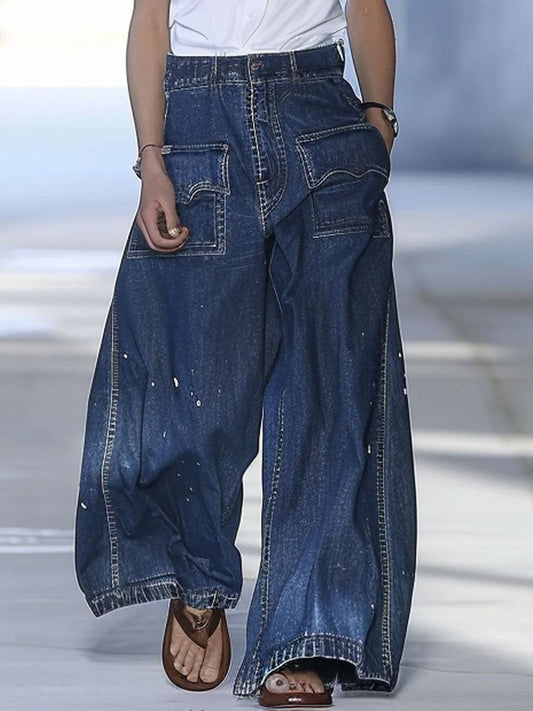 Tiziana - Jeans Donna Casual Loose con Tasche Multiple