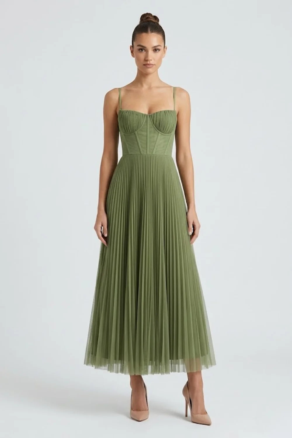 Letizia - Abito Midi Bustier Spalline Gonna Plissettata Tulle