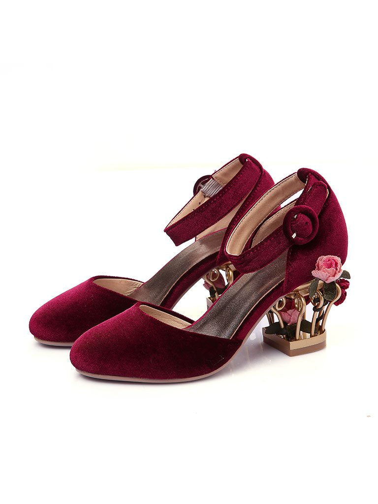 Lucia – Scarpe Luxury in Velluto con Tacco Floreale Traforato Oro