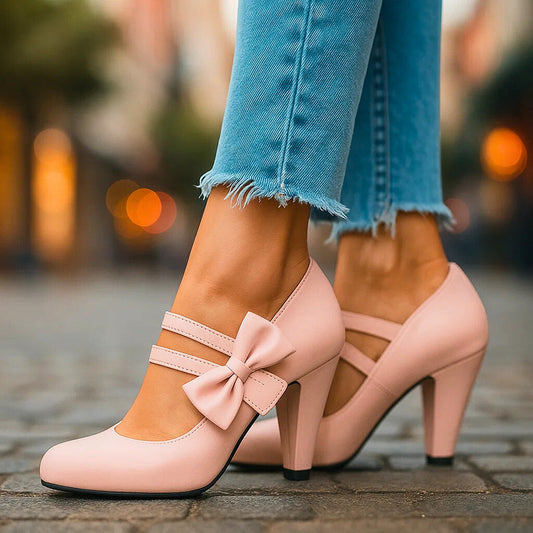 Clarissa – Scarpe Con Tacco Largo, Doppio Cinturino E Fiocco Oversize