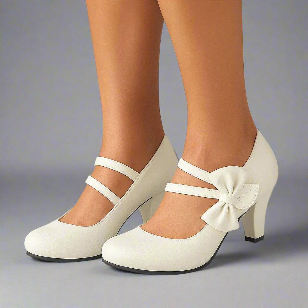 Clarissa – Scarpe Con Tacco Largo, Doppio Cinturino E Fiocco Oversize