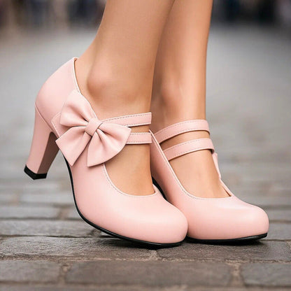 Clarissa – Scarpe Con Tacco Largo, Doppio Cinturino E Fiocco Oversize