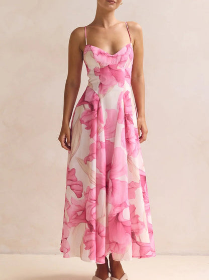 Milena - Abito Midi Stampa Floreale Spalline Sottili Donna