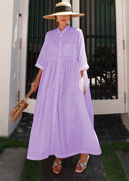 Zelia - Abito Lungo Rosa Boho Colletto Peter Pan