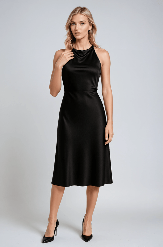 Rosatea - Abito Midi Donna Scollo Drappeggiato Ombra