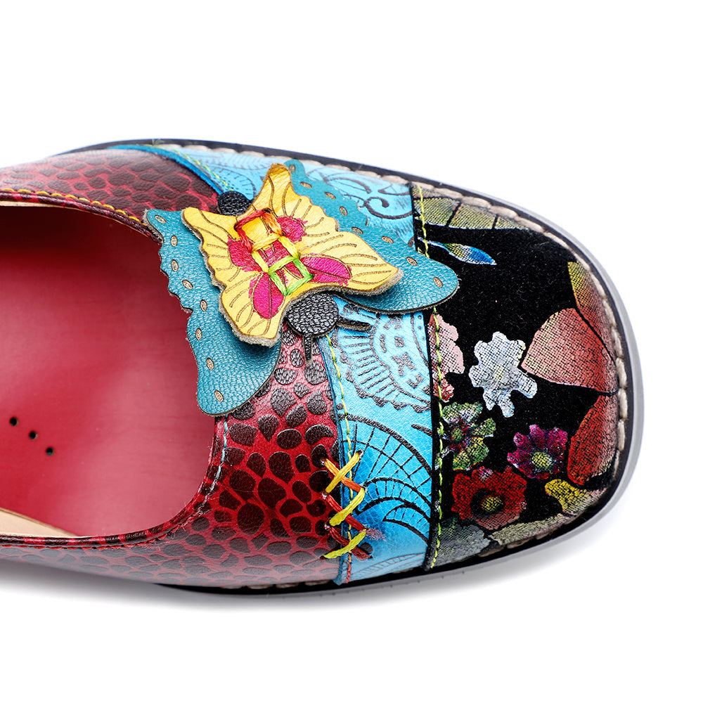Rima - Retro Applique Chunky Heel Pumps