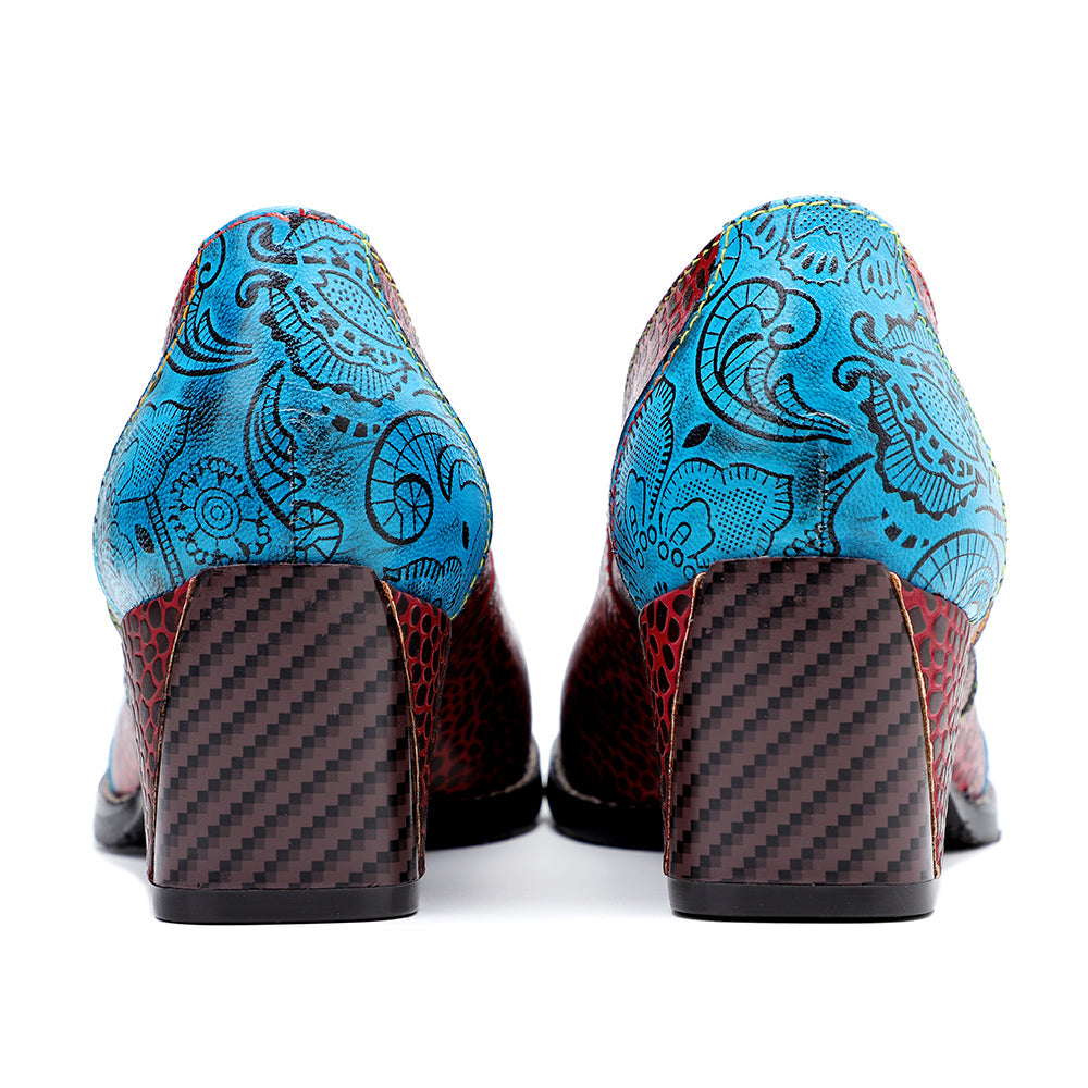 Rima - Retro Applique Chunky Heel Pumps