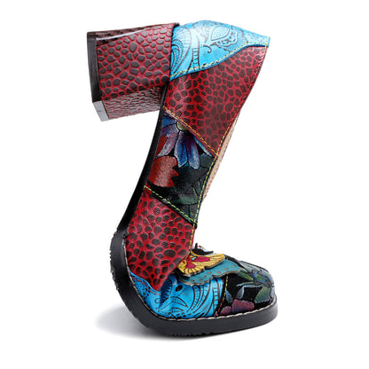 Rima - Retro Applique Chunky Heel Pumps
