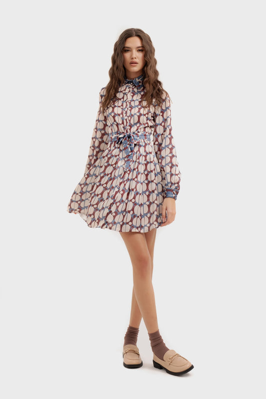 Quinora - Abito Chemisier Donna Raso Stampa Pois Elegante