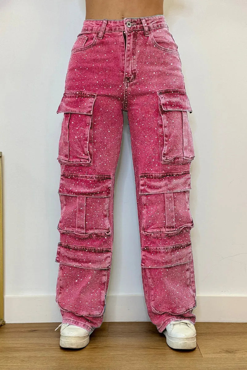 Joanna – Jeans Cargo Donna con Strass Glamour