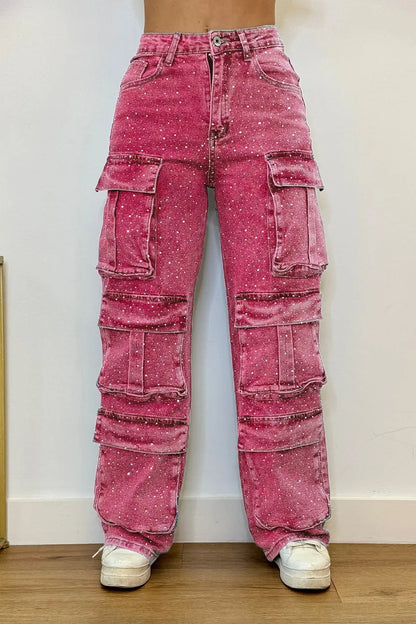 Joanna – Jeans Cargo Donna con Strass Glamour