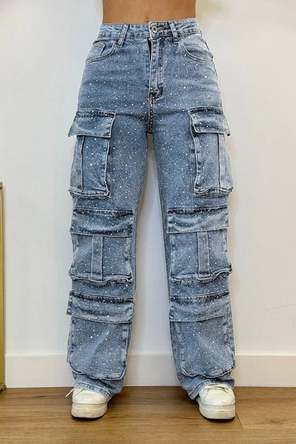 Joanna – Jeans Cargo Donna con Strass Glamour
