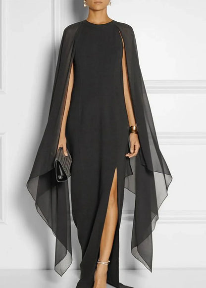 Marzisa – Abito Maxi Elegante con Spacco alla Coscia e Maniche a Mantella