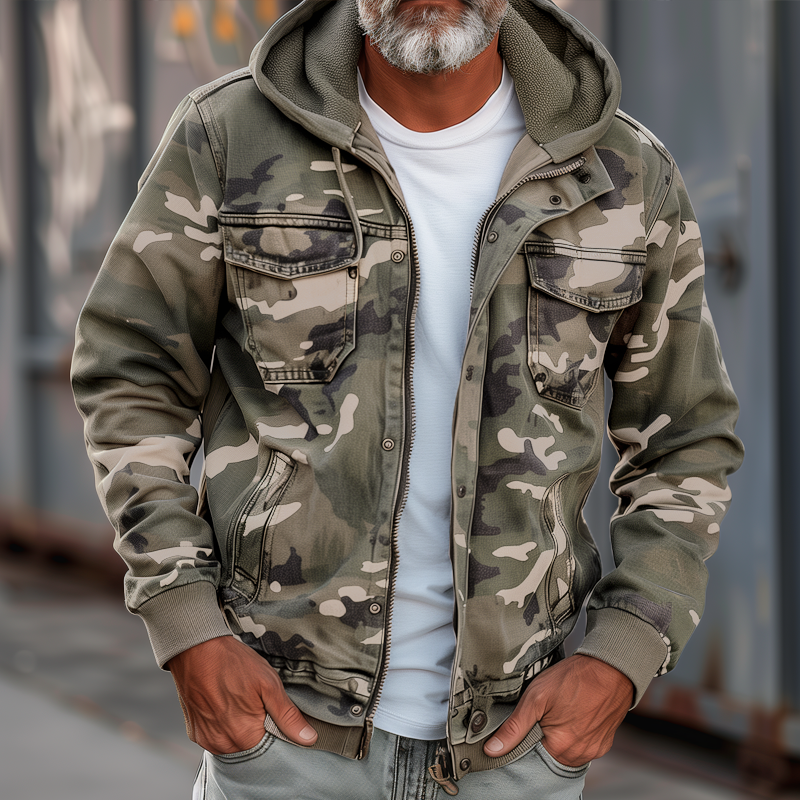 Ruggero - Giacca Cargo Uomo Camouflage Con Cappuccio