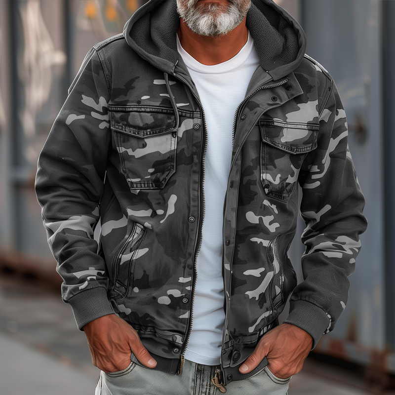 Ruggero - Giacca Cargo Uomo Camouflage Con Cappuccio