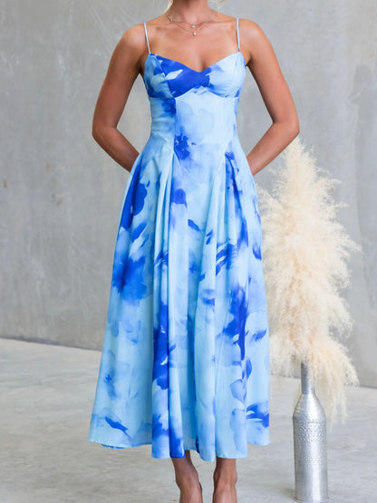 Milena - Abito Midi Stampa Floreale Spalline Sottili Donna