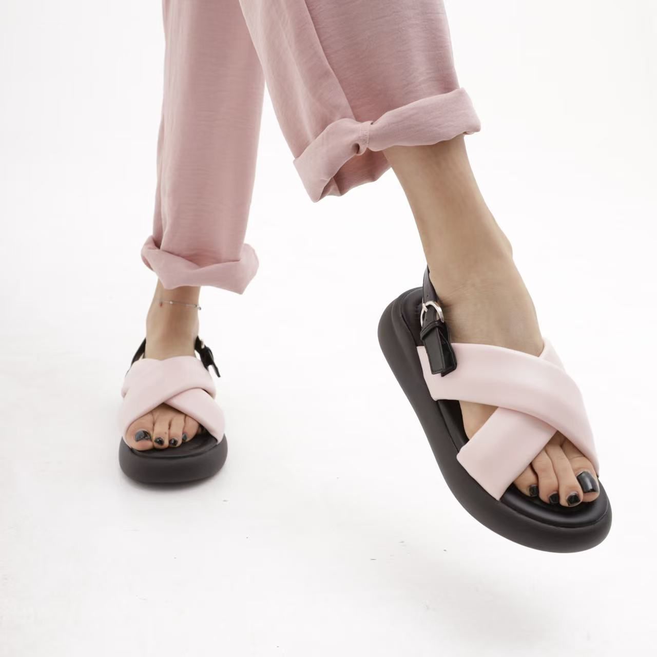 Agata – Sandali donna platform doppio fondo fasce incrociate
