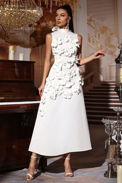 Quinora - Abito Maxi Senza Maniche Ricamo Floreale Donna
