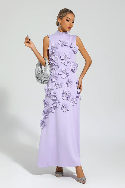 Quinora - Abito Maxi Senza Maniche Ricamo Floreale Donna