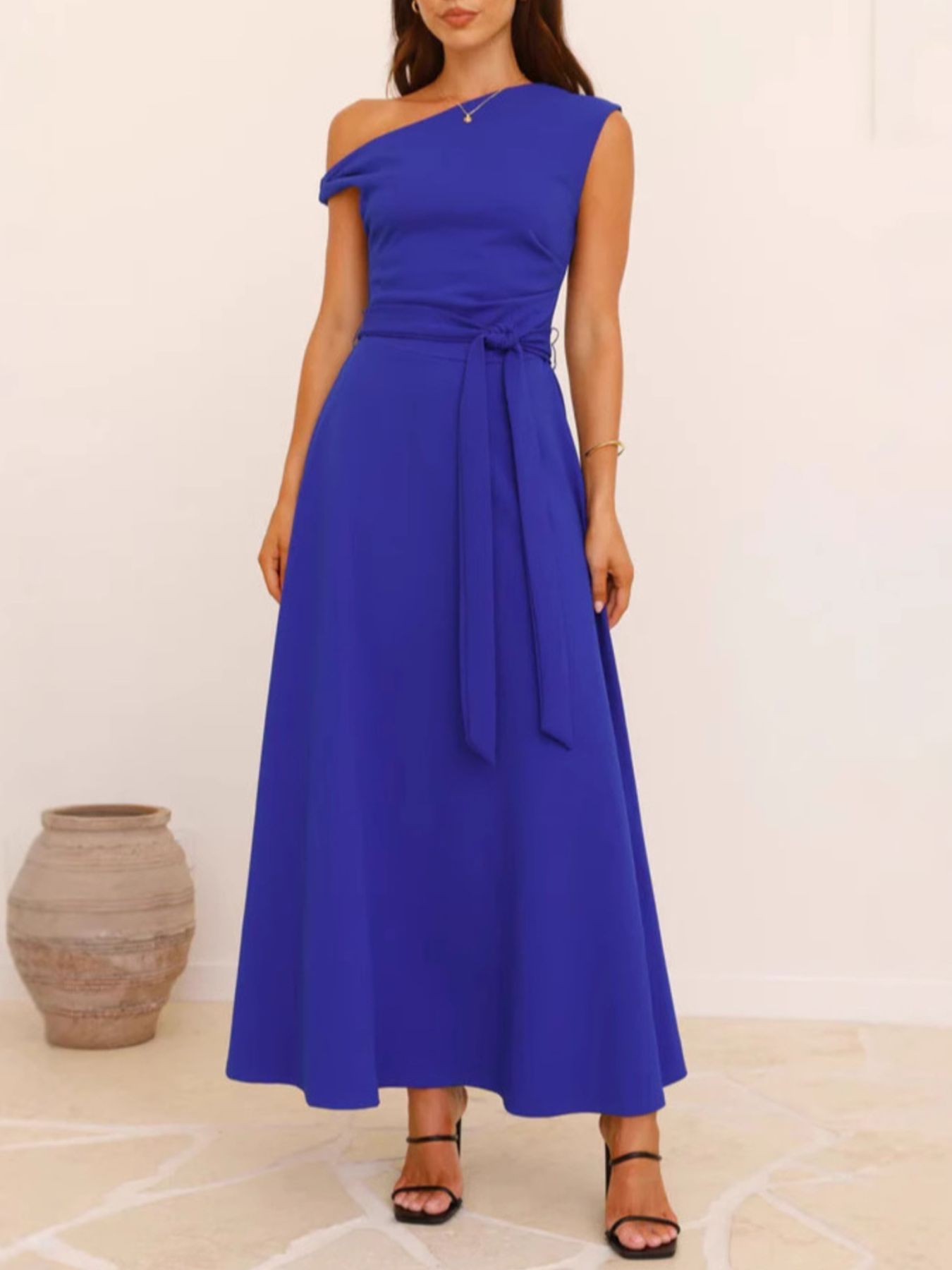 Mariangela - Maxi Dress Monospalla Laccio Vita Donna Elegante