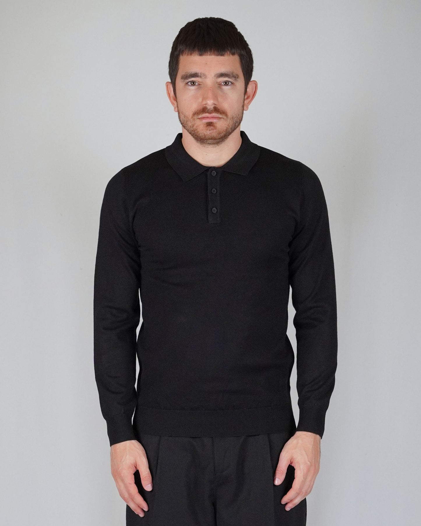 Ricardus - Polo Manica Lunga Uomo Nera Maglia Elegante