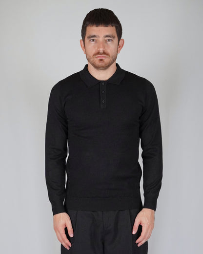 Ricardus - Polo Manica Lunga Uomo Nera Maglia Elegante