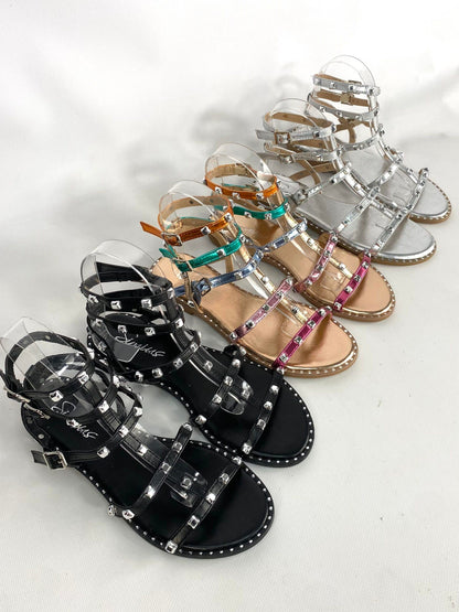 Sabrina - Sandali flat con borchie da donna
