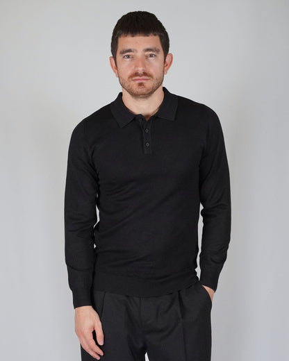 Ricardus - Polo Manica Lunga Uomo Nera Maglia Elegante