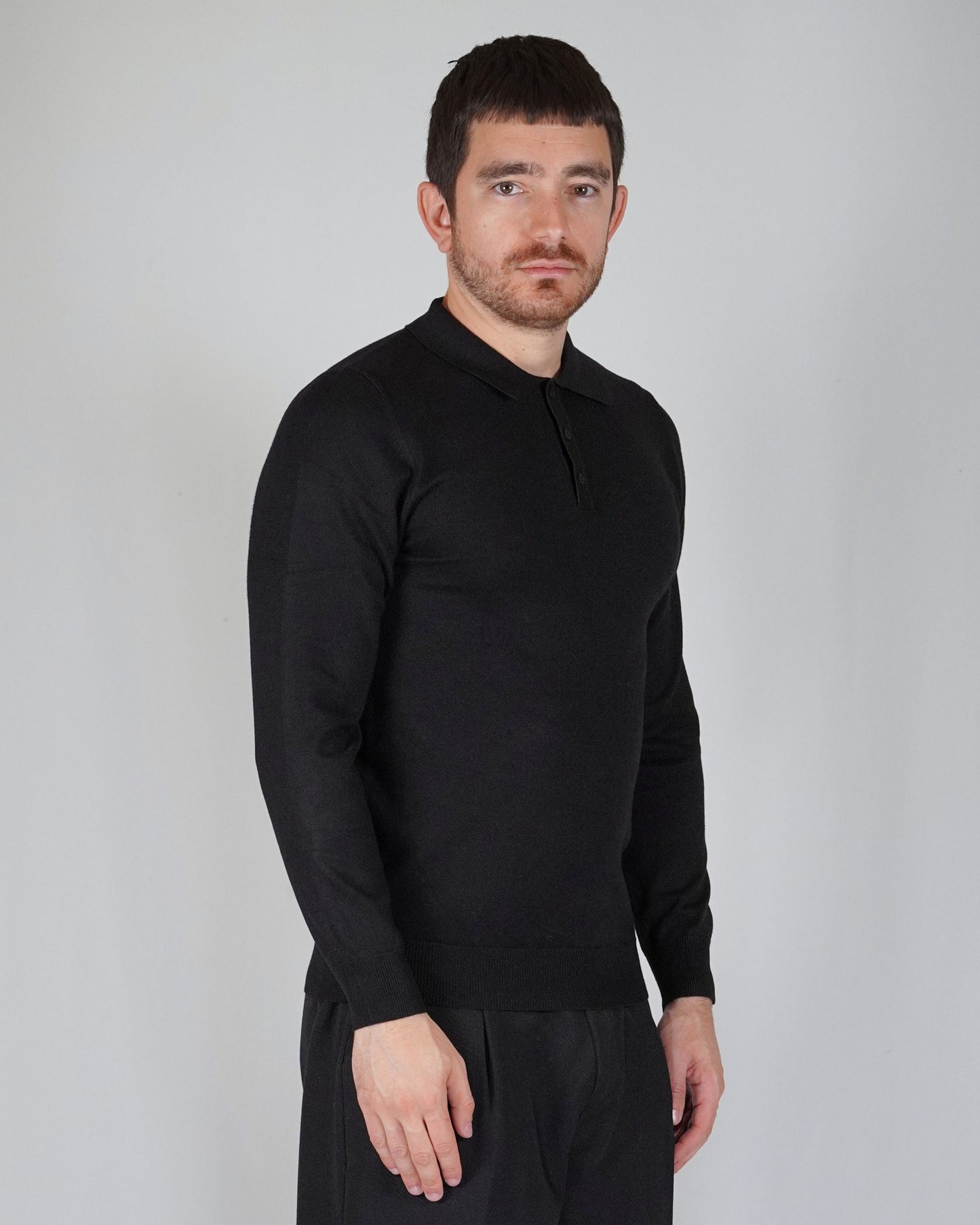 Ricardus - Polo Manica Lunga Uomo Nera Maglia Elegante