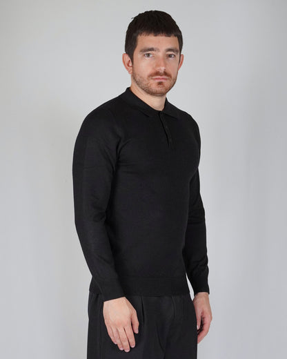 Ricardus - Polo Manica Lunga Uomo Nera Maglia Elegante