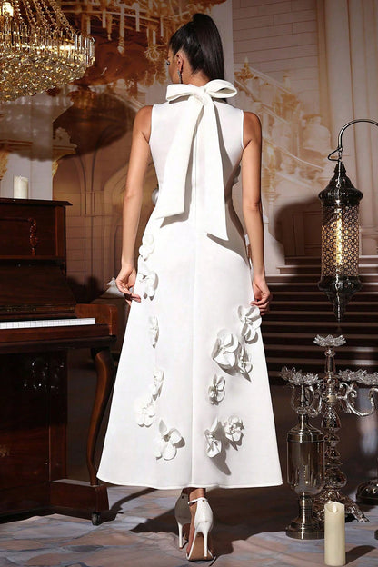 Quinora - Abito Maxi Senza Maniche Ricamo Floreale Donna