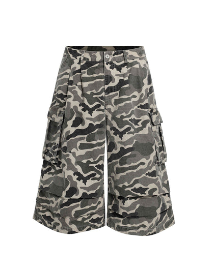 Pura - Pantaloni Cargo Capri Camouflage Ruched Donna Moderni