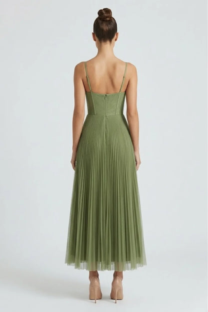 Letizia - Abito Midi Bustier Spalline Gonna Plissettata Tulle