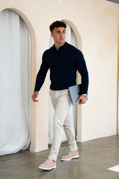 Joshua - Polo Uomo Manica Lunga Nero Elegante Classico