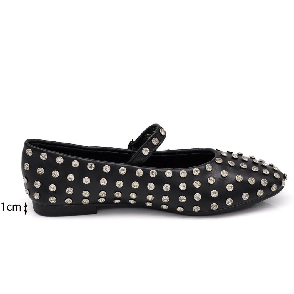 Tiziana – Sandali ballerine donna borchie strass cinturino