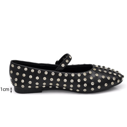 Tiziana – Sandali ballerine donna borchie strass cinturino