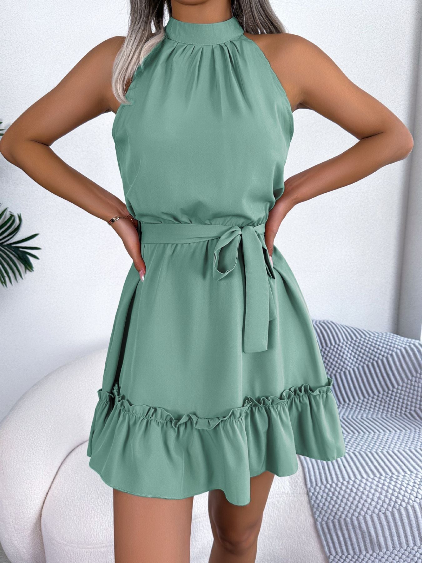 Lucrezia - Abito A-Line Collo Halter Orlo Volant Donna