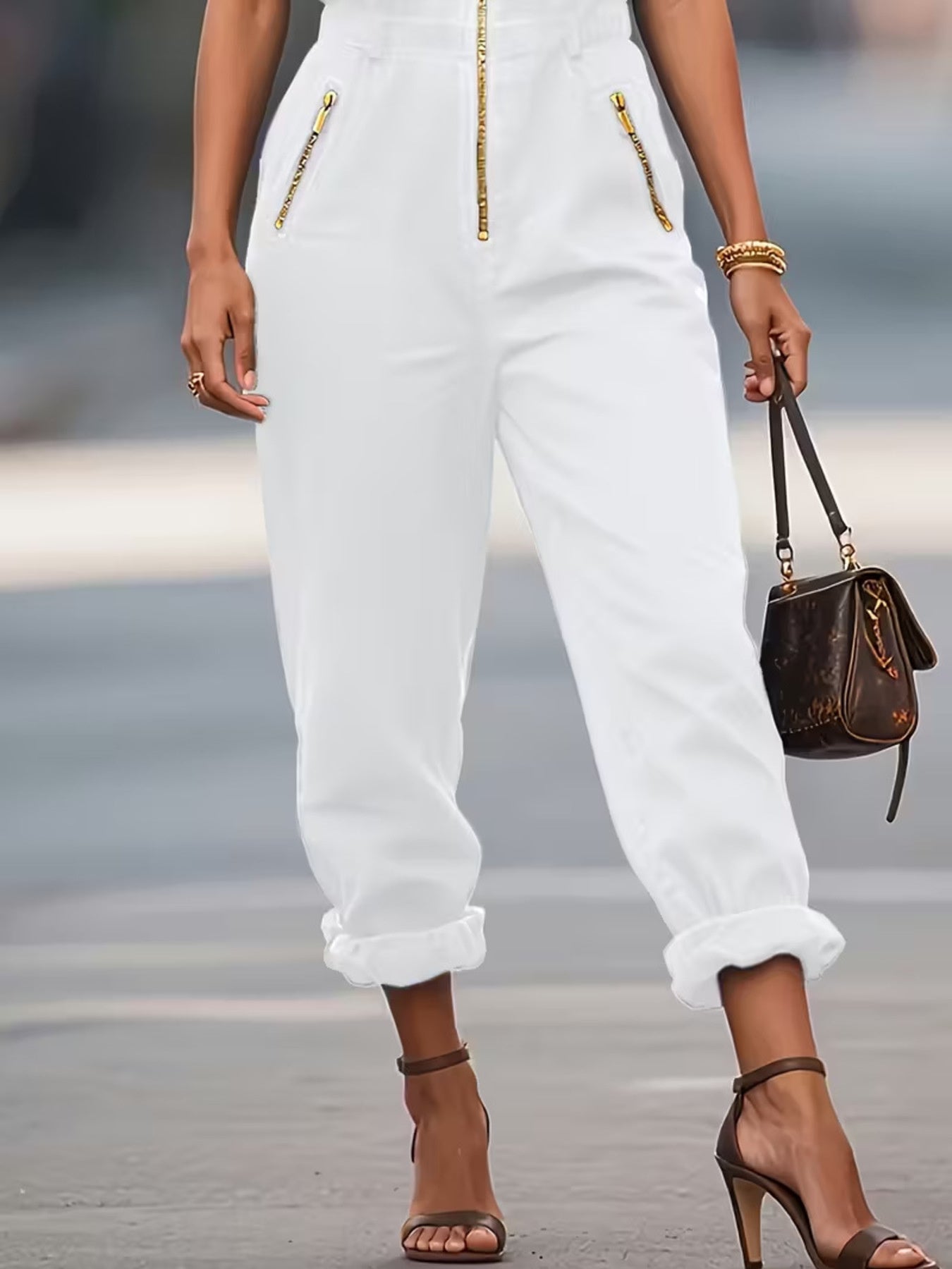 Klimena - Tuta Donna Senza Maniche Zip Elegante Chic