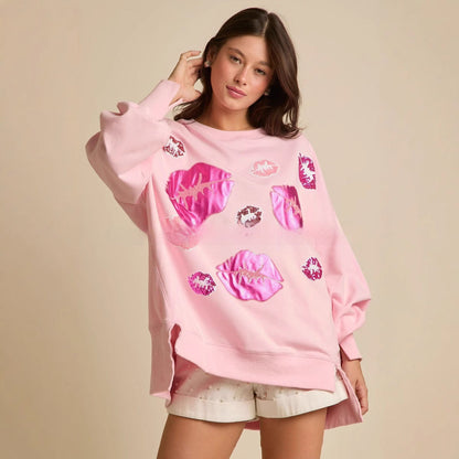 Melissa - Maglia a Maniche Lunghe con Stampa Pailletté Brillante