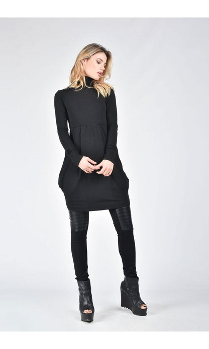 Quinella - Abito Tunica Collo Alto Maglia Fine Donna Elegante