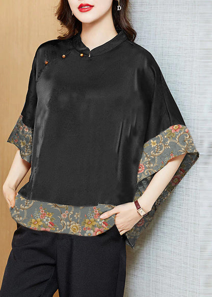 Zara - Camicia Nera Vintage Collo Mandarin Patchwork