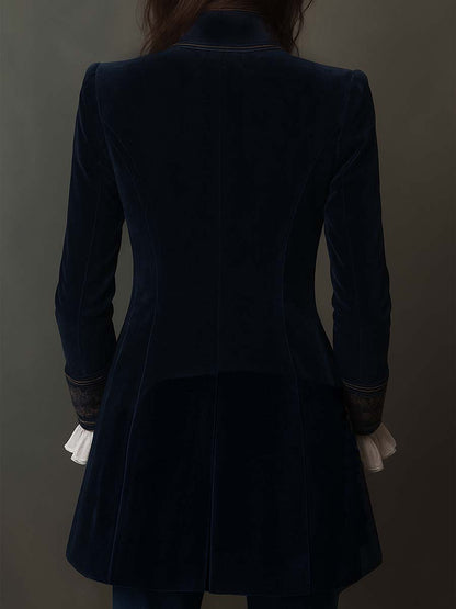 Debora – Giacca Lunga Vintage Blu Navy Con Ricami