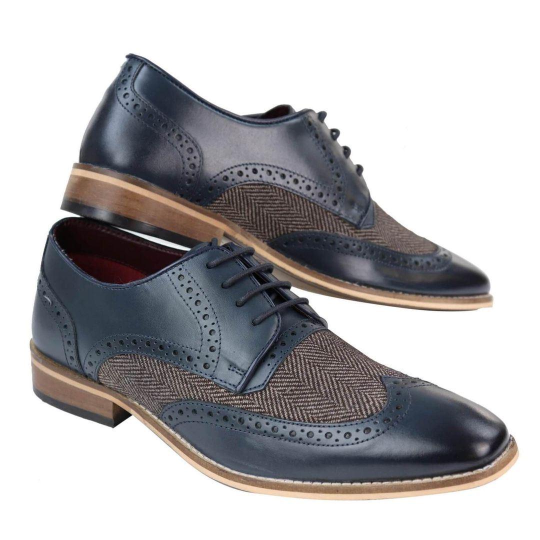 Leandro – Brogue Uomo in Pelle e Tweed Stile Gatsby Peaky Blinders