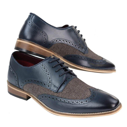 Leandro – Brogue Uomo in Pelle e Tweed Stile Gatsby Peaky Blinders