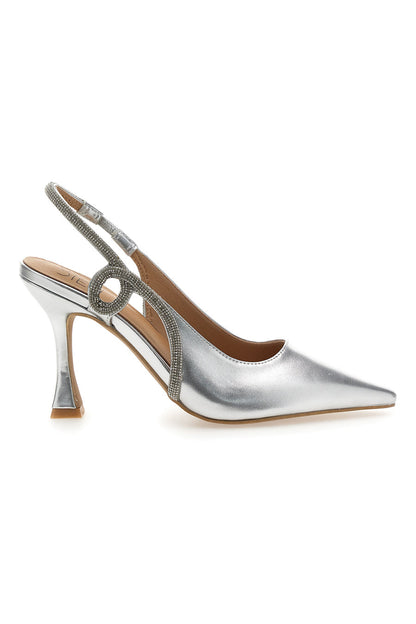 Marina - Décolleté Slingback Argento Punta Sfilata Strass Donna