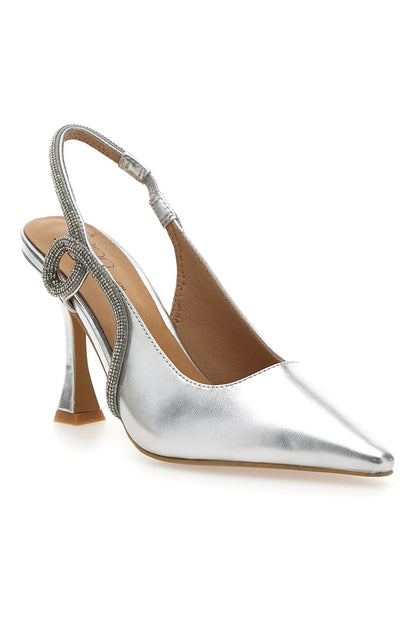 Marina - Décolleté Slingback Argento Punta Sfilata Strass Donna