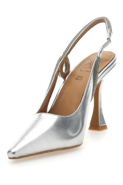 Marina - Décolleté Slingback Argento Punta Sfilata Strass Donna