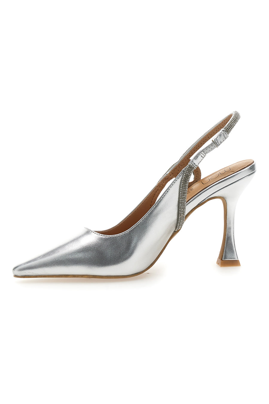 Marina - Décolleté Slingback Argento Punta Sfilata Strass Donna