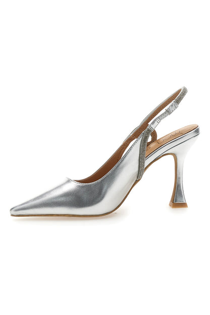 Marina - Décolleté Slingback Argento Punta Sfilata Strass Donna