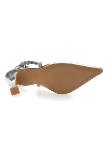 Marina - Décolleté Slingback Argento Punta Sfilata Strass Donna